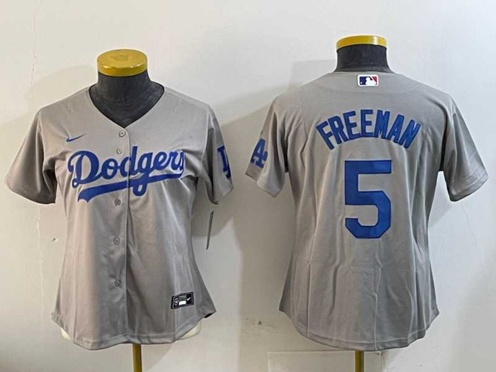 Womens Los Angeles Dodgers #5 Freddie Freeman Grey Cool Base Stitched Jersey